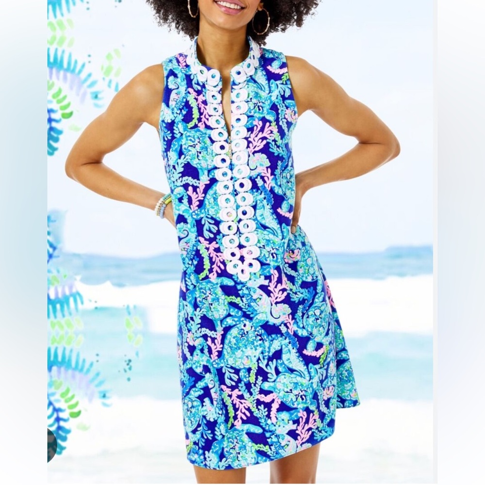 Lily Pulitzer 👗 EUC size 2 Jane shift dress sea turtle blue dress